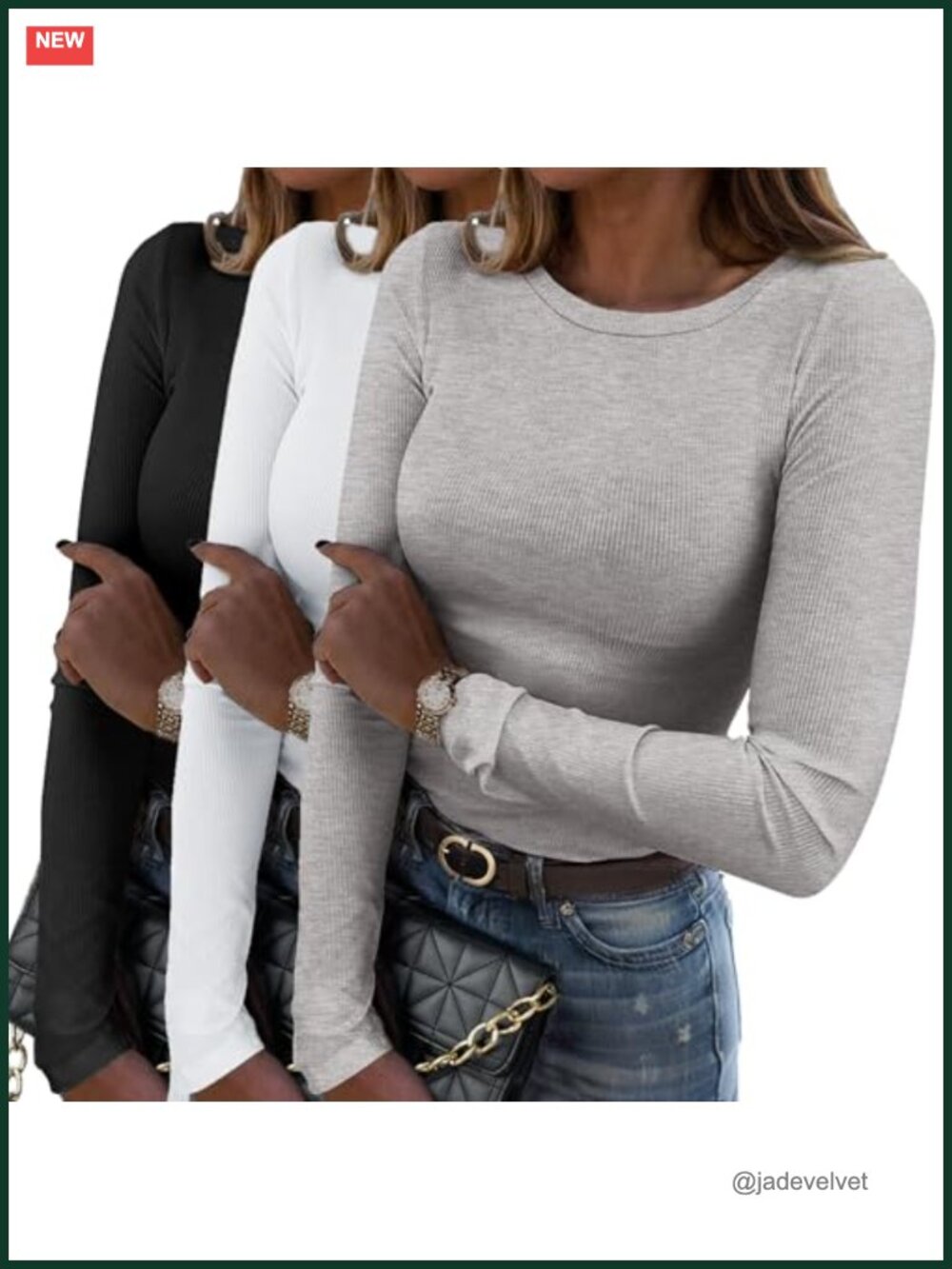 Women Long Sleeve Ribbed Slim Fit Crewneck Basic Tee Tunic Top